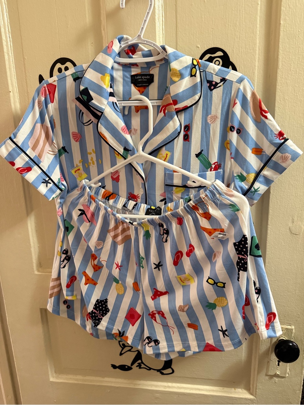 kate spade 2-piece Pajamas set 
 Blue and White Stripe with Orange Accents